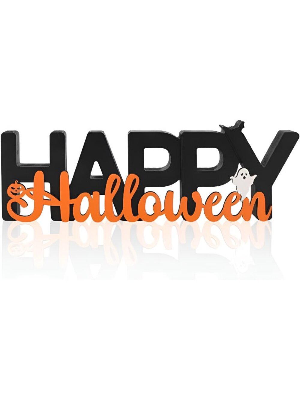 Wooden Happy Halloween Sign, Ghost Decorations for Home, Office, Shelf